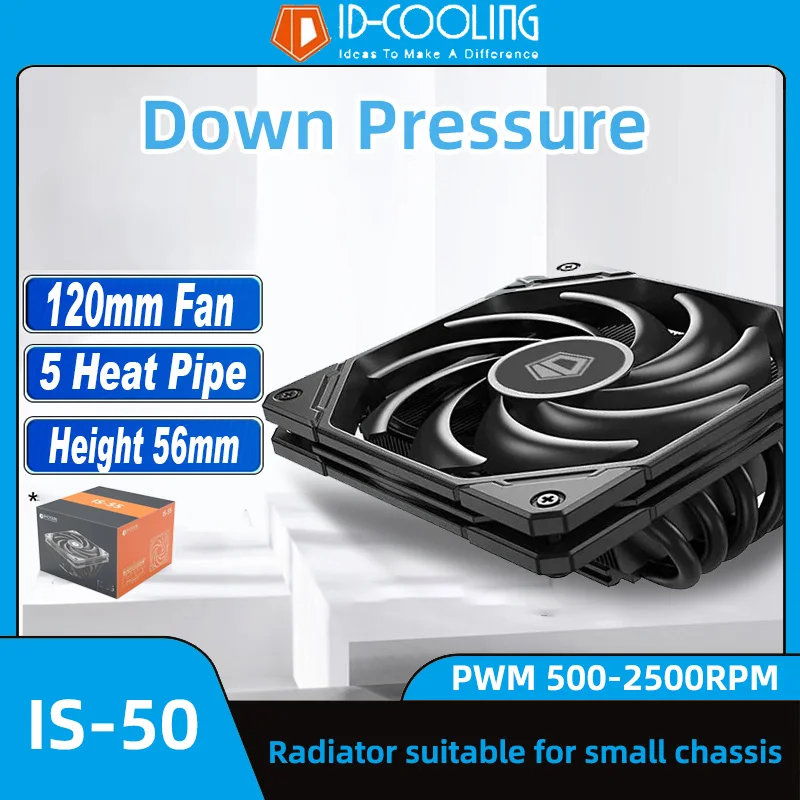 id refrigeracao is50x cpu cooler 15 mm ultra fino ventilador do radiador heatpipes para baixo radiador de pressao para lag1700 1200 115x am4 am5 01