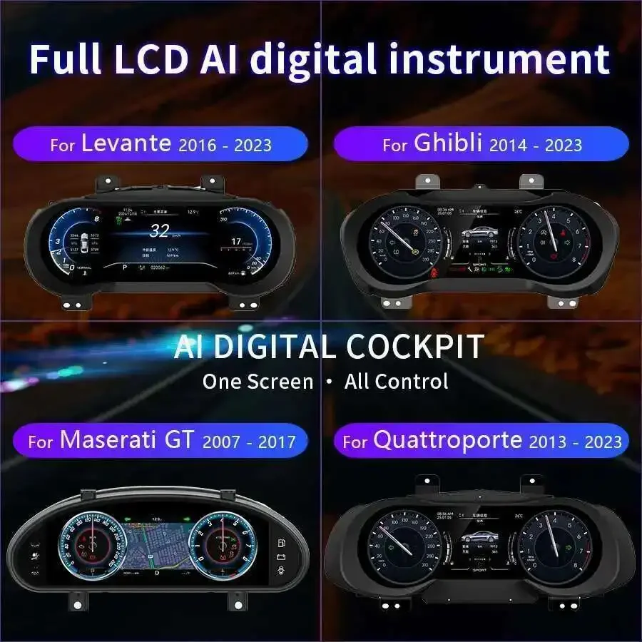 New 12.3'' Digital Cluster For Maserati Ghibli  Levante  2014-2020 Speedometer Multifunction Linux cockpit Virtual dashboard