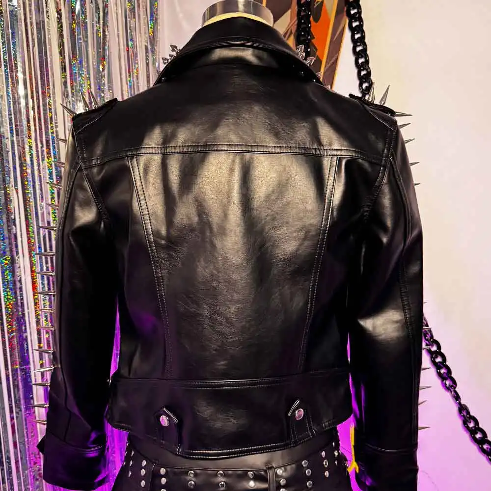 Gothic E-Girls Digital Glitch Core Skull Trendy Punk Rock Harajuku Chain Cross Street Wear Goth Y2K PU Leather Jacket Club Wear
