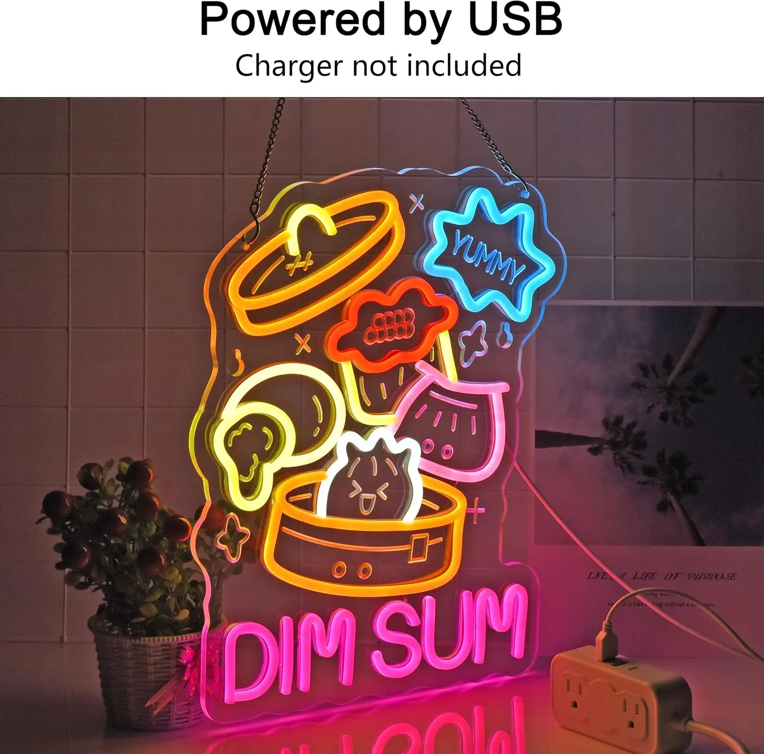 DIM SUM Neon Sign USB Dimmable LED Neon Light for Restaturant Shop Store Bar Market Deli Café Celebration Party Home Decor