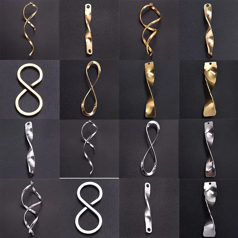 16pcs Stainless Steel Creative Shaped Pendant Luster Charm High-Quality Jewelry Handmade Diy Women Earrings Keychain Accessories