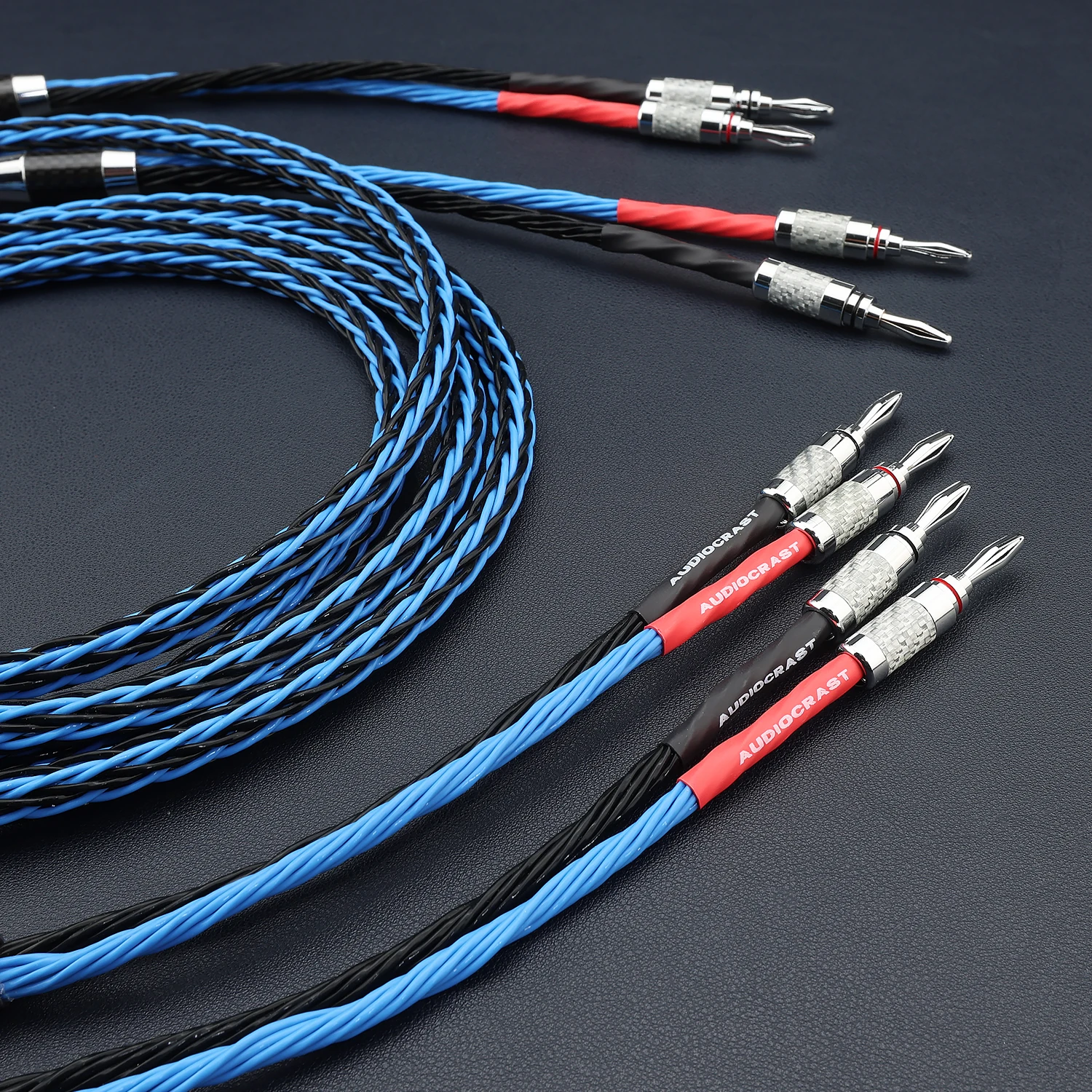 8TC 16 Core OCC Copper Speaker Cable Pair Banana Y Spade Plug Bi-Wire 2 to 2 Braided HiFi Wire for Amplifier AV Receiver Speaker
