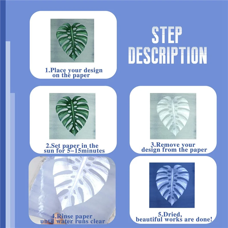 AA49 240 Blatt Sun Print Paper Kit Cyanotype Paper Solar-Zeichenpapier, hochempfindliche Natur-Sonne-/Solar-aktivierte Druckkunst