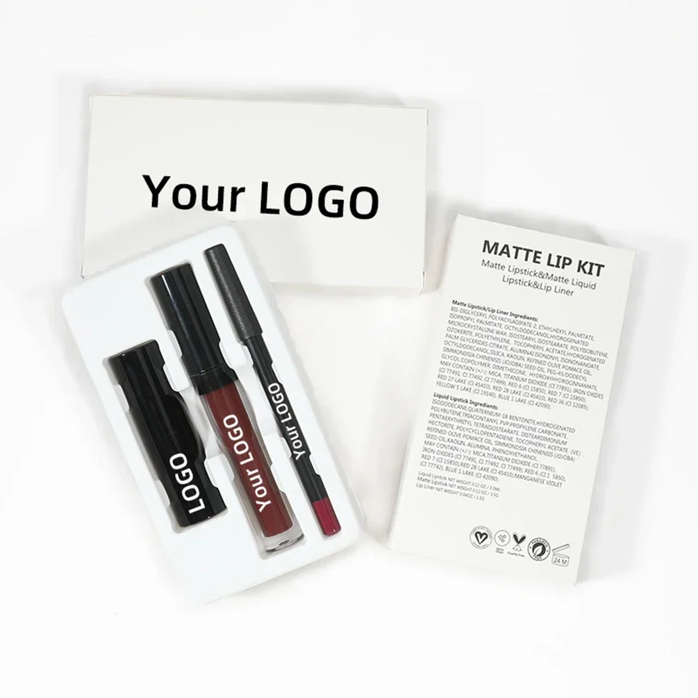 Custom Logo Small MOQ Wholesale 3 Piece Lipstick Lip Gloss Lip Liner Pen Set For Cosmetics Shops Salon Makeup Artists Beginners