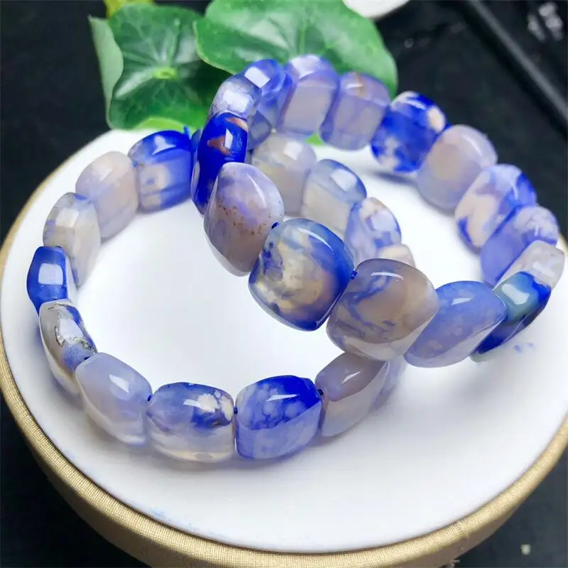 Natural Blue Flower Agate Bangle Men Women Colorful Charm Yoga Healing Bangles Fashion Handmade Gift 1PCS 17x12mm