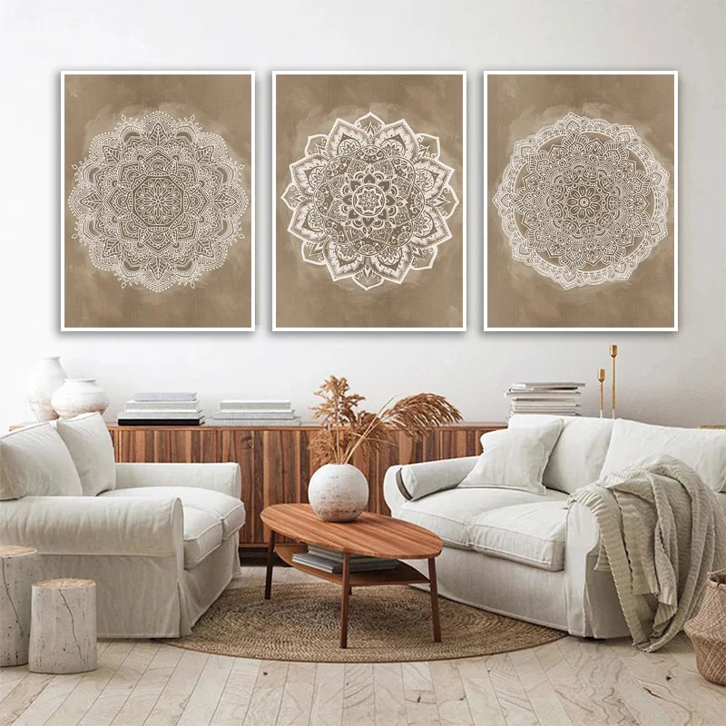 Boho Mandala Wall Art Canvas Painting HD Posters Print Brown HD Pictures Bathroom Geometry For Rustic Bedroom Office Home Dec