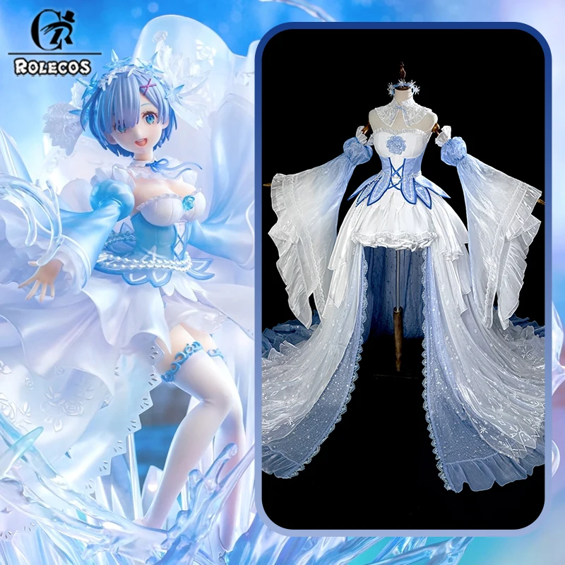 

ROLECOS Anime Re: Zero Costume Rem Wedding Dress Cosplay Woman Halloween Carnival Party Figure-Style Crystal Gown Evening Dress