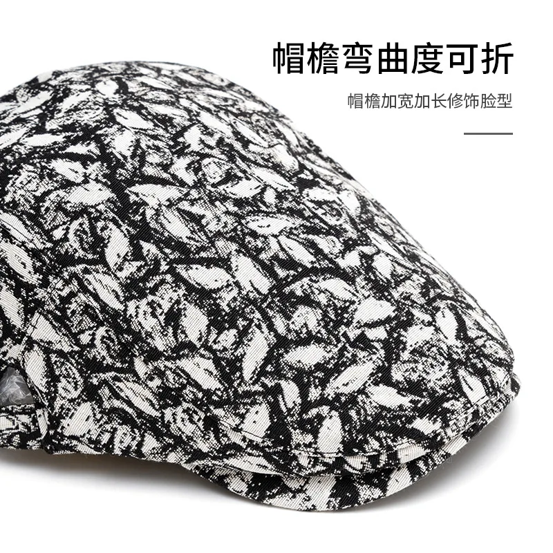 Retro forward-facing cap for men and women Versatile Embossed Adjustable Reversible Baseball Cap English Newsboy Hat