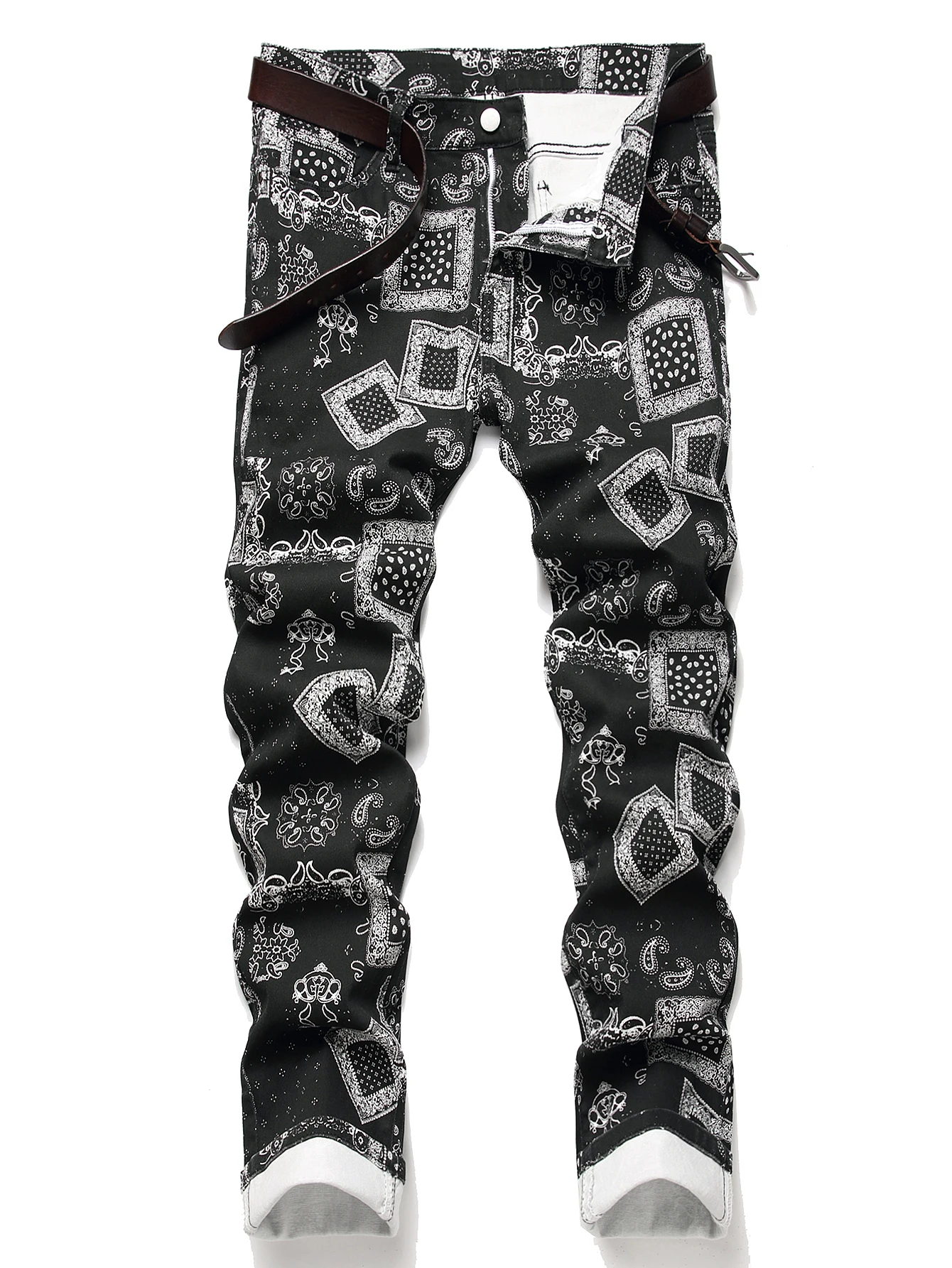 

Stylish Mid Stretch Slim Fit Jeans - Men's Mid Waist Distressed And Ripped Denim Jeans With Tassels For All Seasons Street Wear