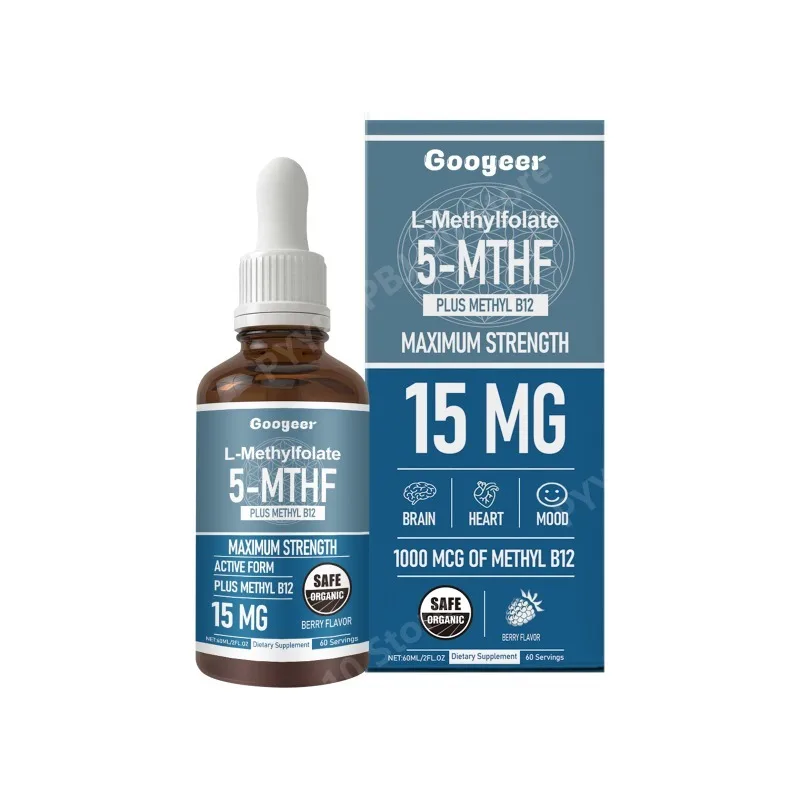 L-Methylfolate 5-MTHF Liquid Drops with Methyl B12 - Active Form Folate Supplement for Homocysteine Health - 60 Servings