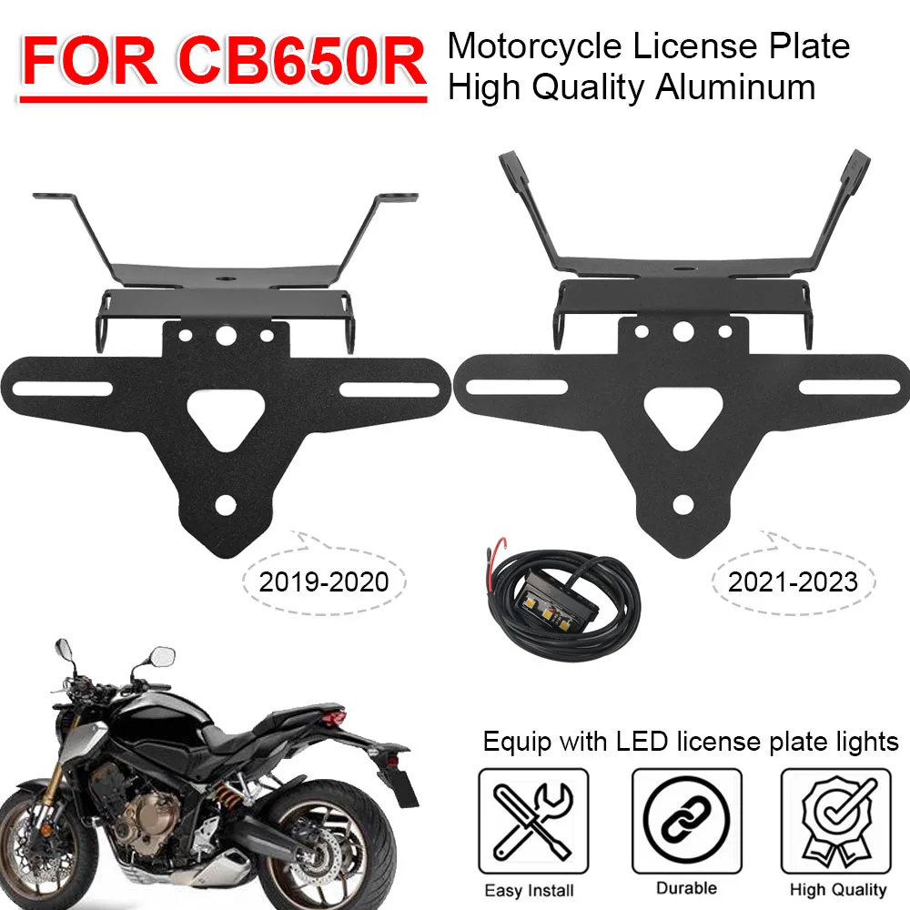 Motorcycle License Plate Bracket With LED Light Tail Lateral Number Registration Holder Mount For Honda CB650R CBR650R 2019-2023