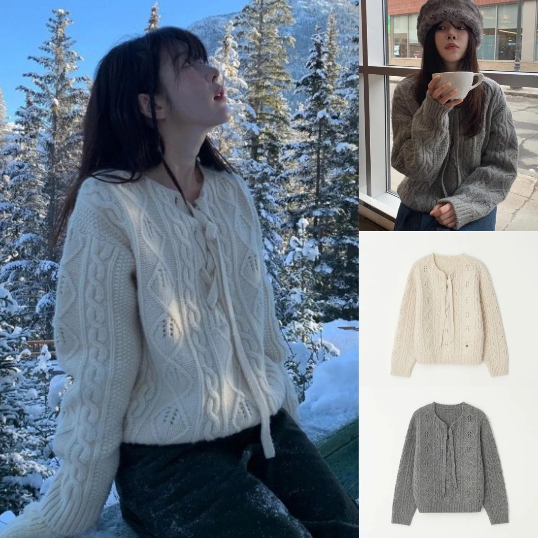 

Pure Color Loose Knitted Long Sve Sweater with Belt Hole Design Base Layer Commute Sle round Ne Regular Length