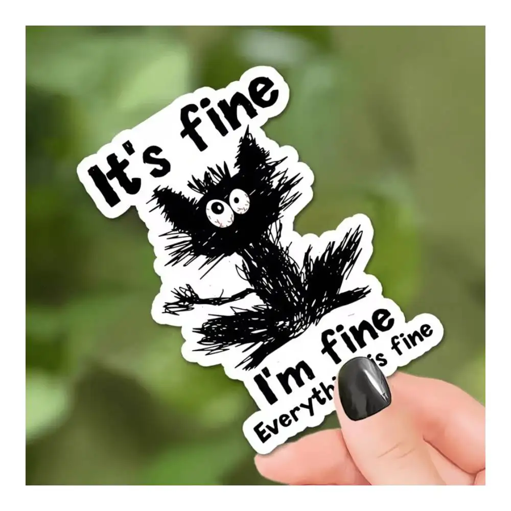 Fun Cat Cartoon Pattern Glossy Stickers For Laptop Tablet Desktop Notebook Window Phone Case Water Bottle
