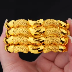 4pcs 24K Bangles Ethiopian Dubai Bangles for Women Middle East African Golden Color Bracelet Jewelry, Middle East Wedding Gifts