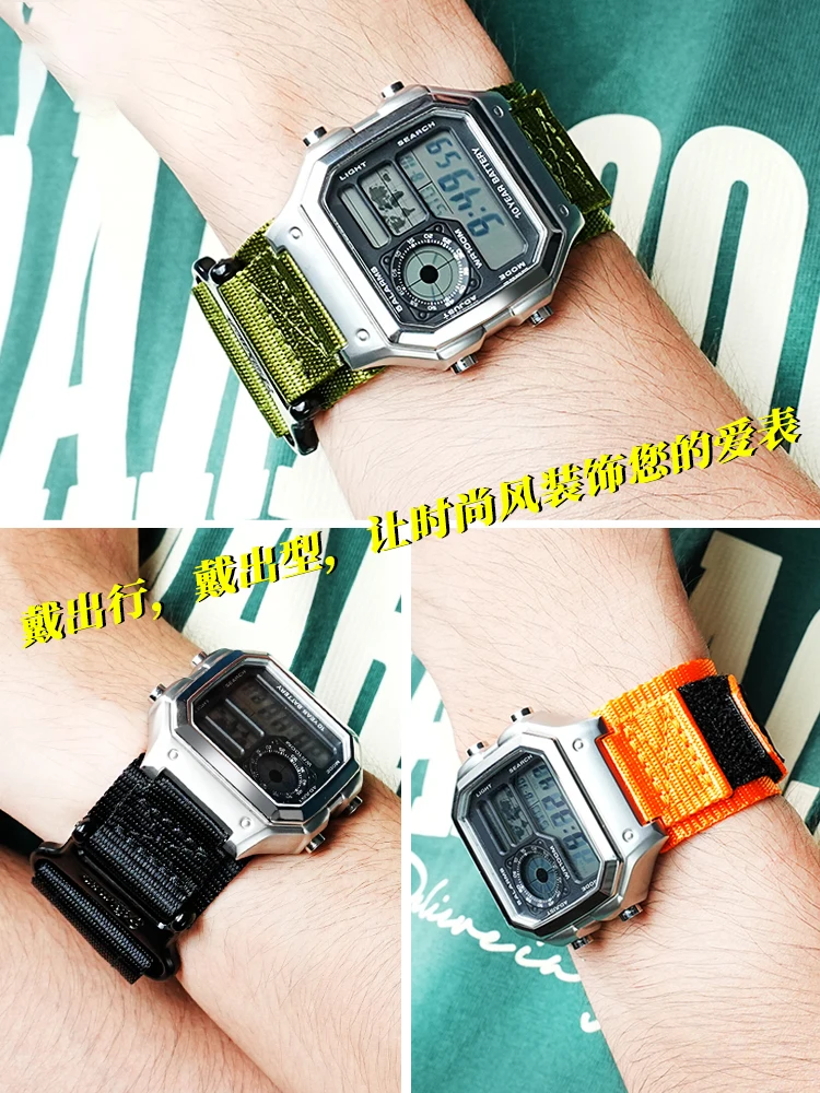 AE-1200WHD Modified canvas strap For Casio A158 A168 f91w A159/A169 AE1300 F105/F84 F-108/W-216H series Men's Nylon watchband