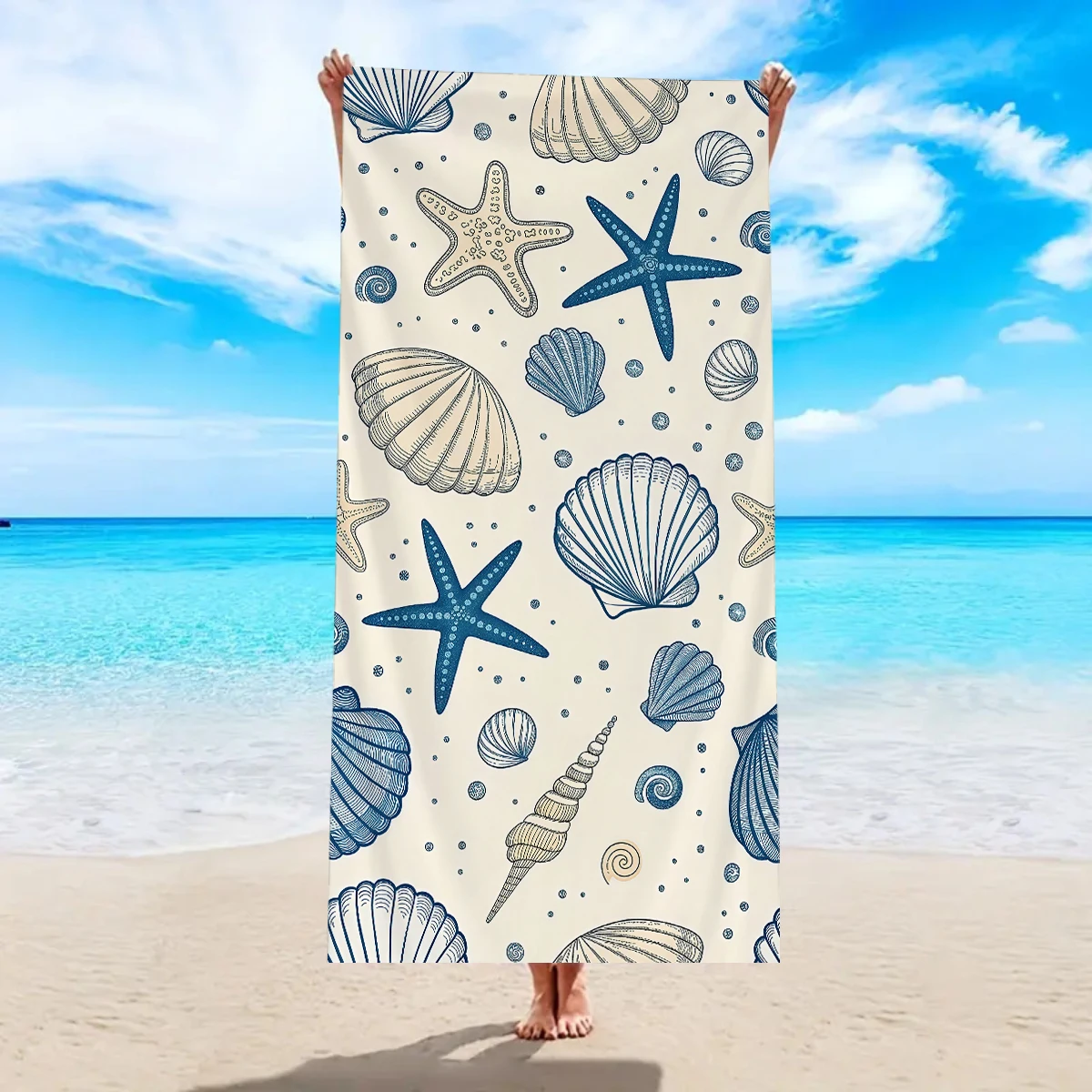 1pc Ocean Element Beach Towels Starfish Pattern Ultra-fine Fiber Beach Towel Suitable forBeach Swimming Essential Beach Towels