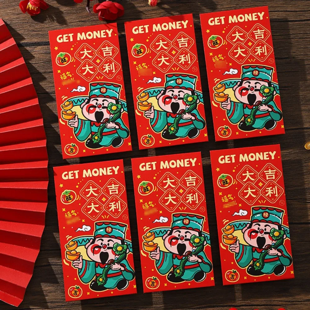 

Cartoon Calligraphy Pattern Chinese New Year Red Envelope Solid Thickened Red Packet Rectangular Retro Lucky Money Bag Gift