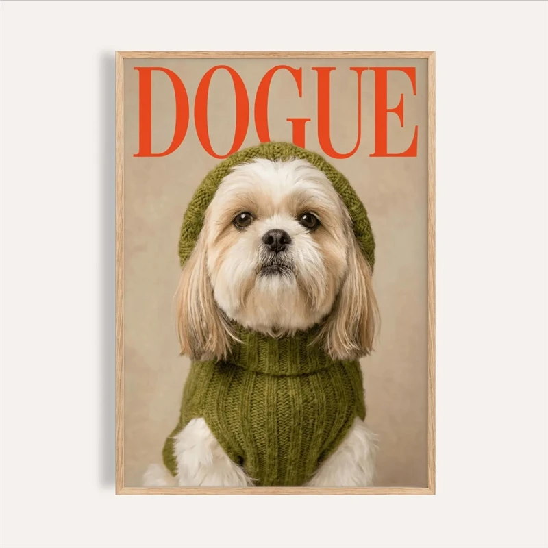 1pc Fashionable Dog Magazine-Themed Poster  Modern Trendy Dog Portrait Frameless Canvas Print  Home Decor  Perfect Gift