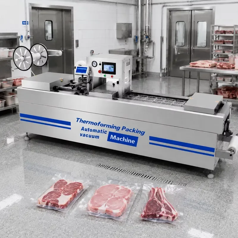 Automatic Thermoforming Vacuum Packaging Machine Stretch Film Sausage Cheese Meat Small Sealer Packing Equipment
