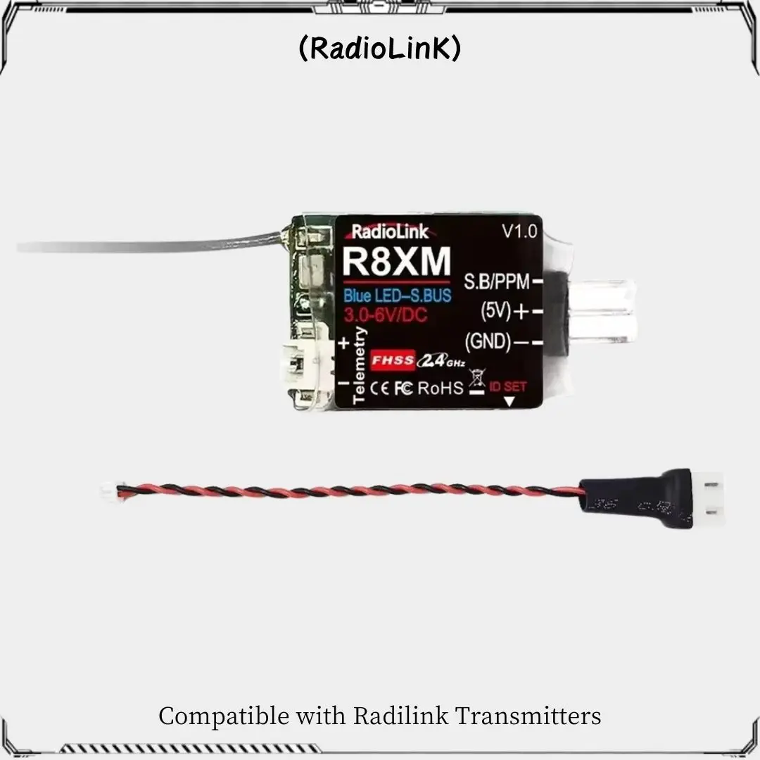 Radiolink 8 canales Mini receptor R8XM 2,4 GHz Telemetría integrada Voltaje del vehículo 4000 metros Control y distancia de telemetría