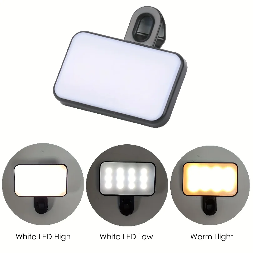 2026 New Portable Mini Rechargeable Selfie Fill Light, Clip‑On With 3 Modes Adjustable Brightness for Mobile Phone Computer