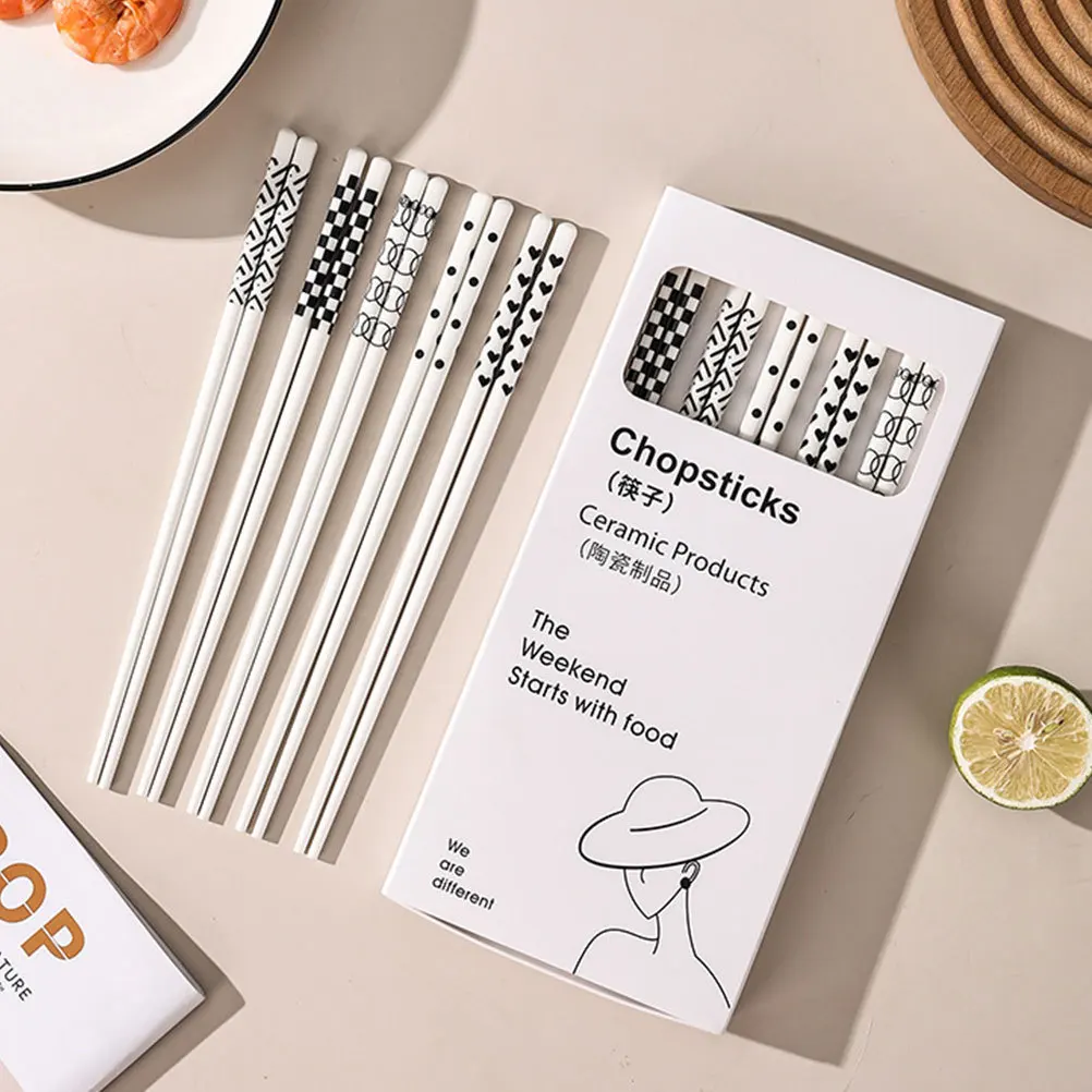 

5Pairs Ceramic Chopsticks Burr-Free Mellow Reusable Household Kitchen Supplies Anti-Slip Finger Exercise Chopsticks Set