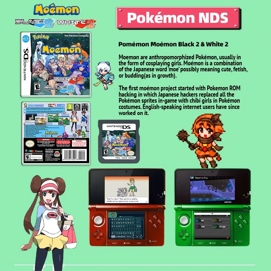 Carta da gioco NDS Pokémon Moemon, Nero 2 e Bianco 2 Versione USA Gioco inglese