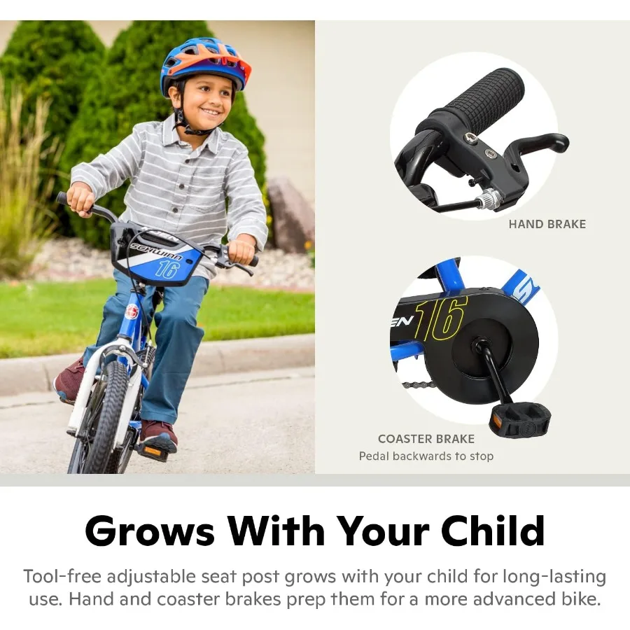 Bicicleta de 16 pulgadas para niños de 8 a 13 años, negra, azul, roja, verde azulado, rosa o morado, diseño ergonómico SmartStart, asiento ajustable crecen con