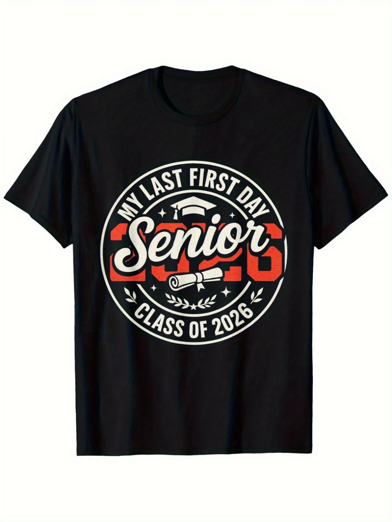Men's Class of 2026 Graduation T-Shirt-My Last School Day Graduation Year Design with Diploma and Hat Printed Black Red White Declaration Shirt Perfect for High School Graduation Party Homecoming Costumes-Ideal Gift