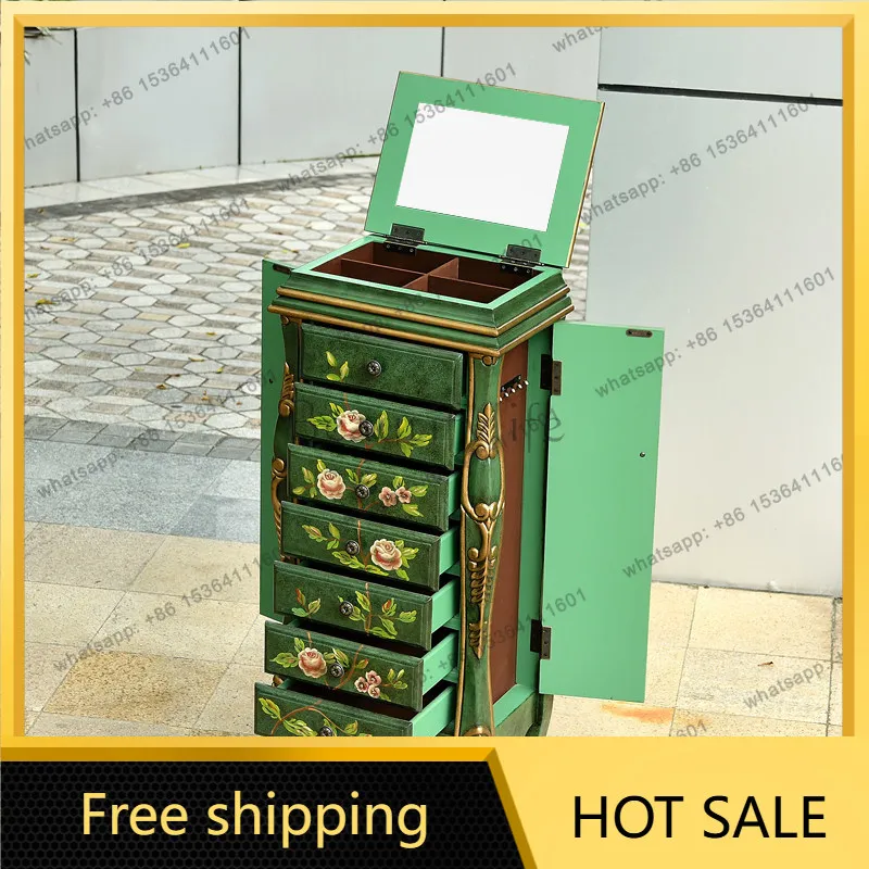 Factory Direct American Country Retro Jewelry Cabinet Solid Wood Hand Painted Seven Bucket Cabinet
