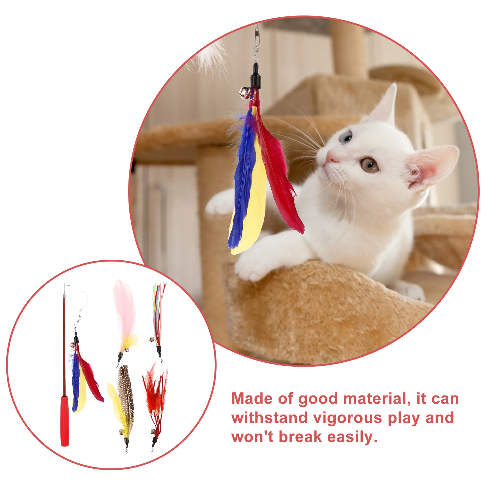 

6pcs Adjustable Cat Teaser Set Toy Wand with Replacement Heads Colorful Artificial Stick for Kitten Pet Playing