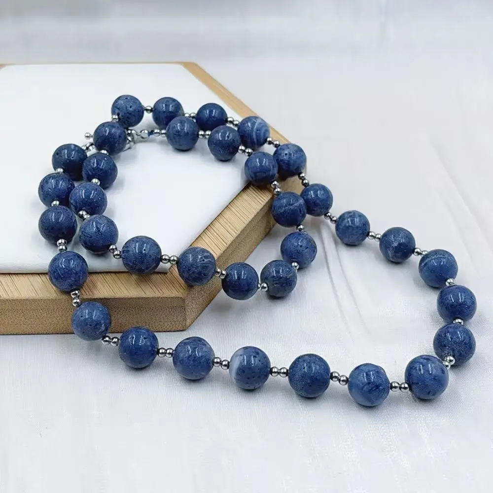 New Style Bohemia Round Blue Coral Women Men Retro Beaded Woman Jewelry Short Choker Necklace