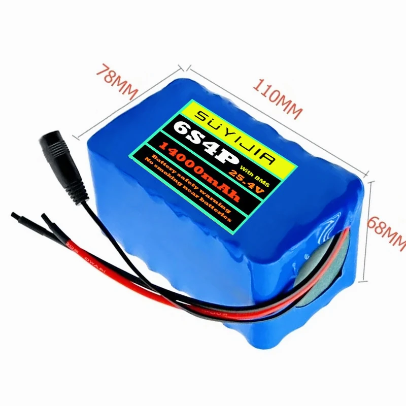 24V 25.2V 6S4P Battery Pack 18650 Rechargeable Lithium 22.2V 14000mAh Suitable for Moped Battery 500W BMS + Charger
