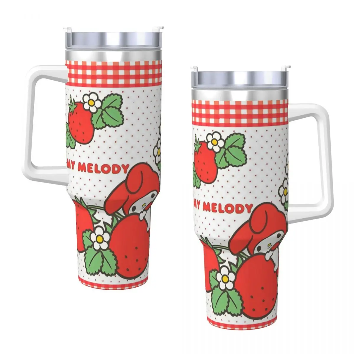 

My Melody Stainless Steel Tumbler Strawberry Travel Mugs Cup Large Capacity Mug Leakproof Drinks Milk Tea Water Bottle