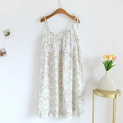 2024 New Summer Nightdress Women's Slip dress 100% Cotton Crepe Cool Skirt with Breast Pad Nightdress Ladies lovely Home Wear