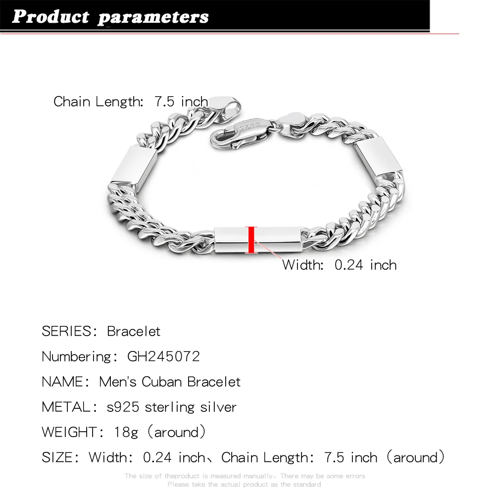 Classic 925 Sterling Silver Thick Cuban Bracelet for Couples Men Women Handmade 6MM Link Chain Long Clasp Snap Button Jewelry