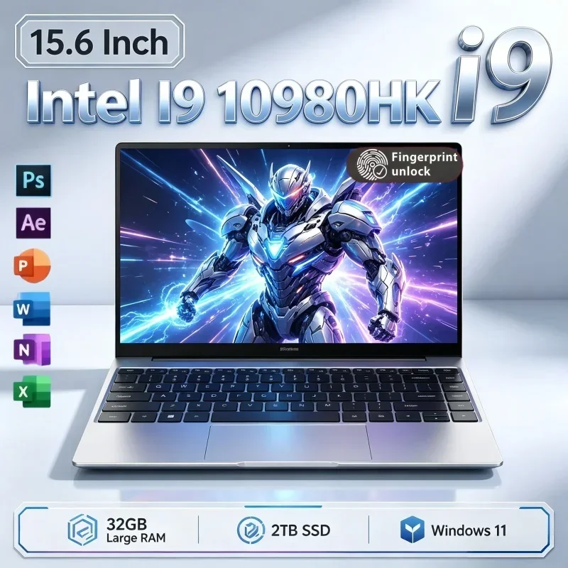 15.6" New Windows11 Laptop Intel Core I9-10980HK 32GB RAM 2TB SSD Fingerprint Unlock WiFi6 BT5.2 Multifunctional Notebook