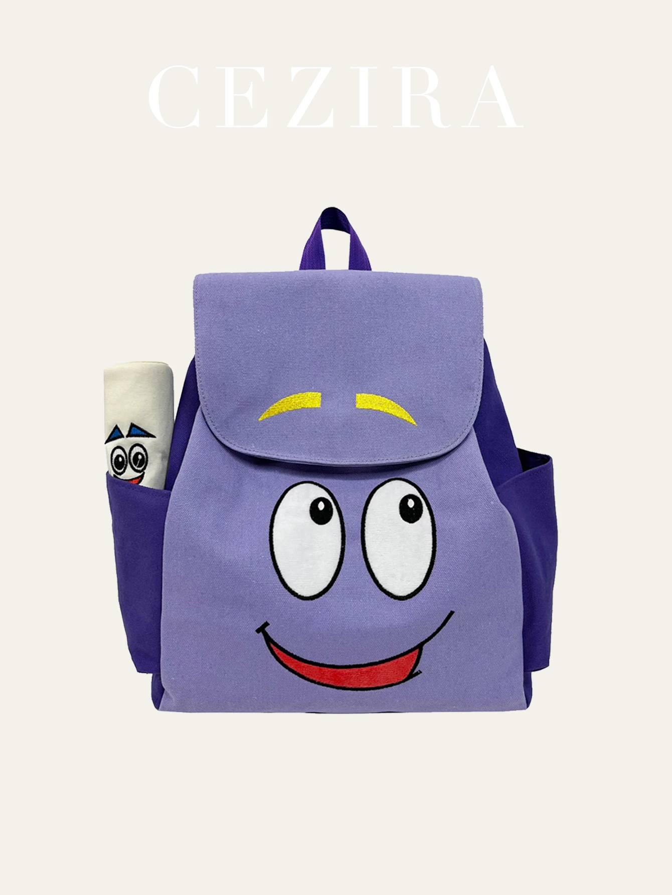 Kawaii لطيف على ظهره الكرتون ابتسامة الوجه غطاء رفرف كبير الرباط حقيبة الكنز خريطة البريدي قلم رصاص محفظة طالب دورا السفر