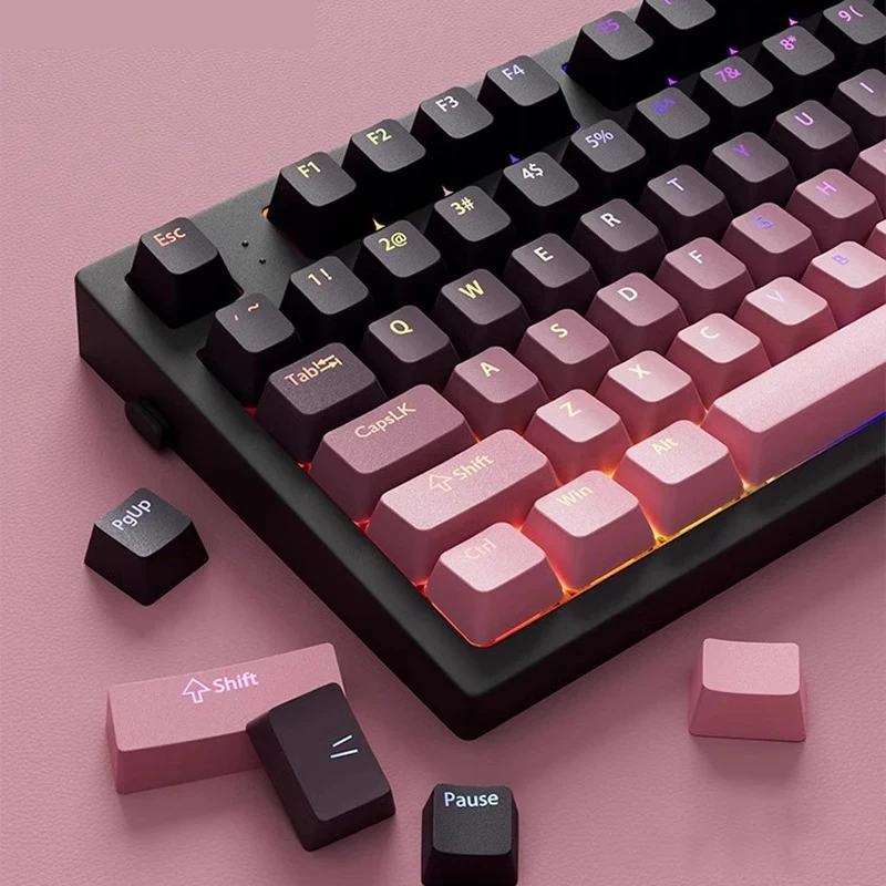 Black Pink Gradient Keycaps For Cherry Mx Switch Mechanical Keyboard OEM Profile PBT Keycap backlit RGB Gamer ISO Layout Key cap