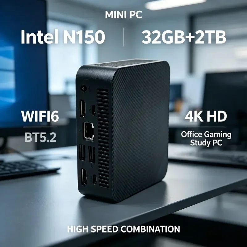 Multifunctional Mini PC Core N150 Chip 16GB Large Storage SSD WiFi6 Bluetooth5.2 Ultra HD 4K Display Daily Work Mini Host