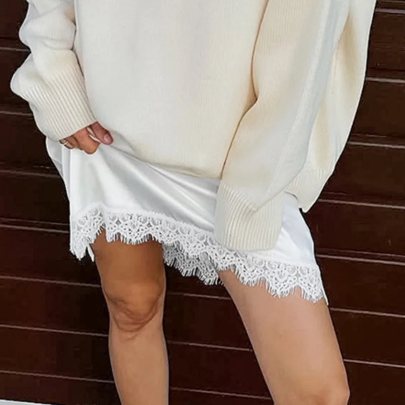 Tuularose blanc dentelle jupe femmes mode dentelle Patchwork nouvelle jupe en Satin été élégant fête Look banlieue Chic femme jupe