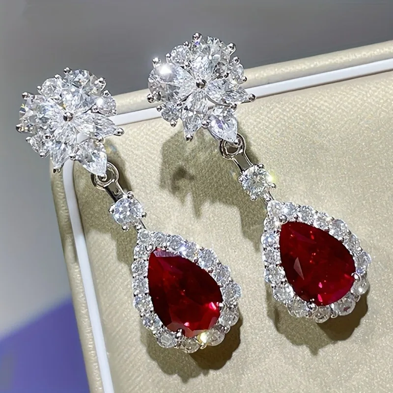 Modische Blumenförmige Ohrringe mit Eingelegtem Synthetischem Zirkonia Schmuckgeschenk Elegant Exquisit Perfekt für Jubiläum Geburtstag oder als Geschenk