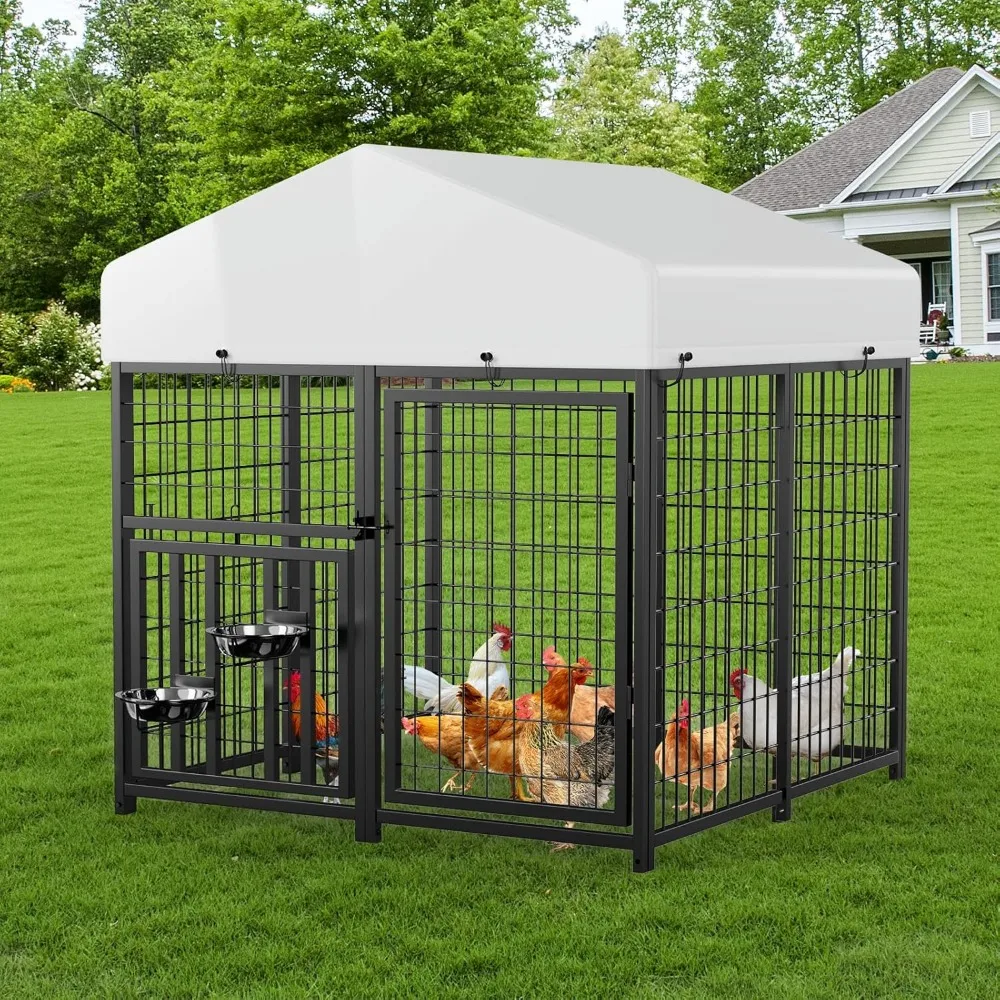 

Large Metal Chicken Coop, Walk-in Poultry Chicken Coops for 8 Chickens (4'L x 4'W x 4.25'H)
