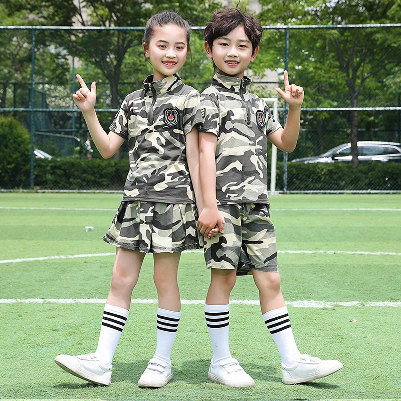 Vêtements d'entraînement militaire à manches courtes pour enfants, spectacle rond de police et de soldats, école primaire