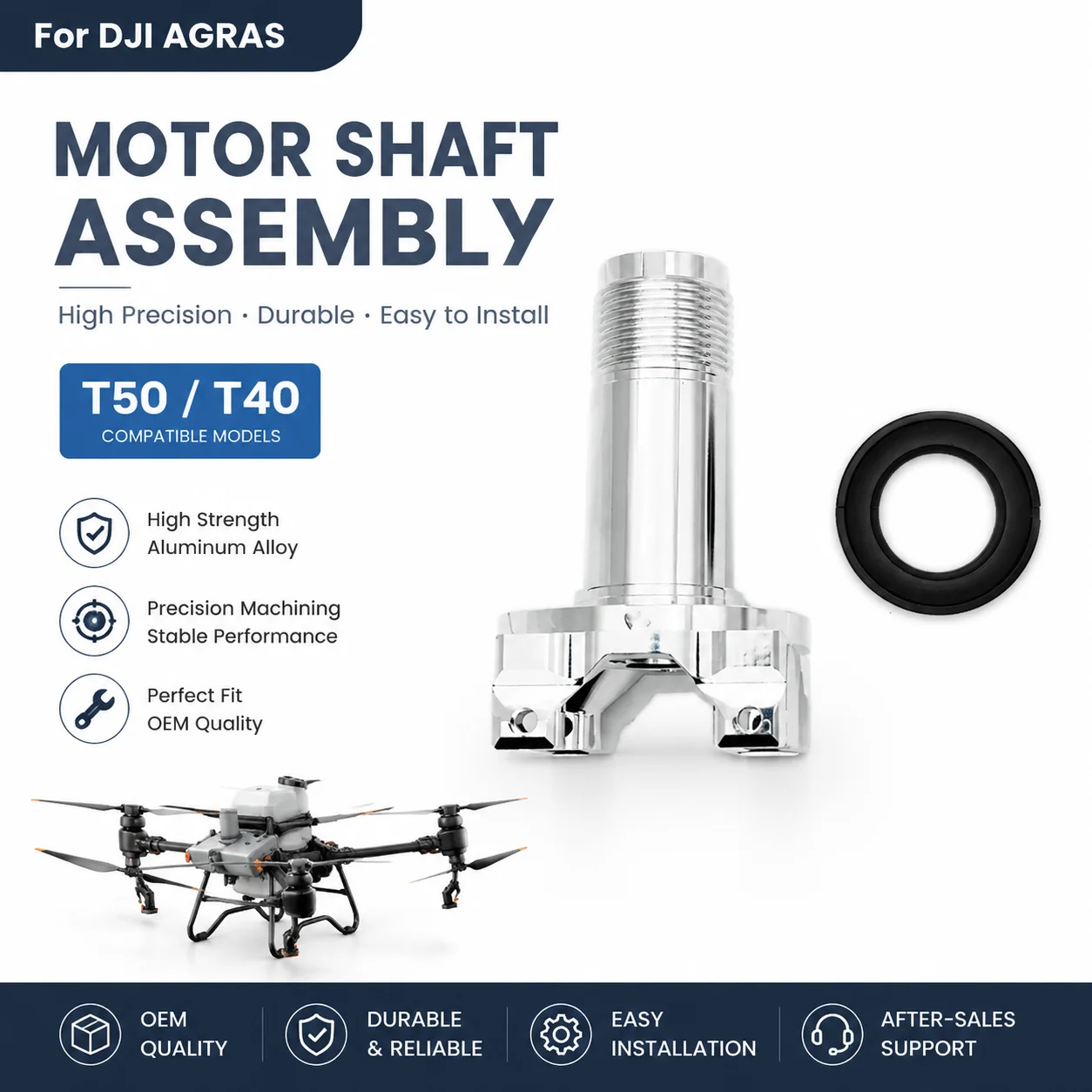 Motor Shaft for DJI Agras T50 T40 with Engine Axis Seal Ring Kit, Agras UAV Engine Shaft Parts, Motor Shaft Gasket Cover for UAV