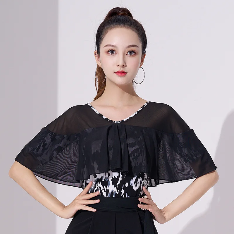 Modern Dance Top Women National Standard Dance Ruffled Sleeves Latin Dance Costume Top Competition Performance Practice Clothes