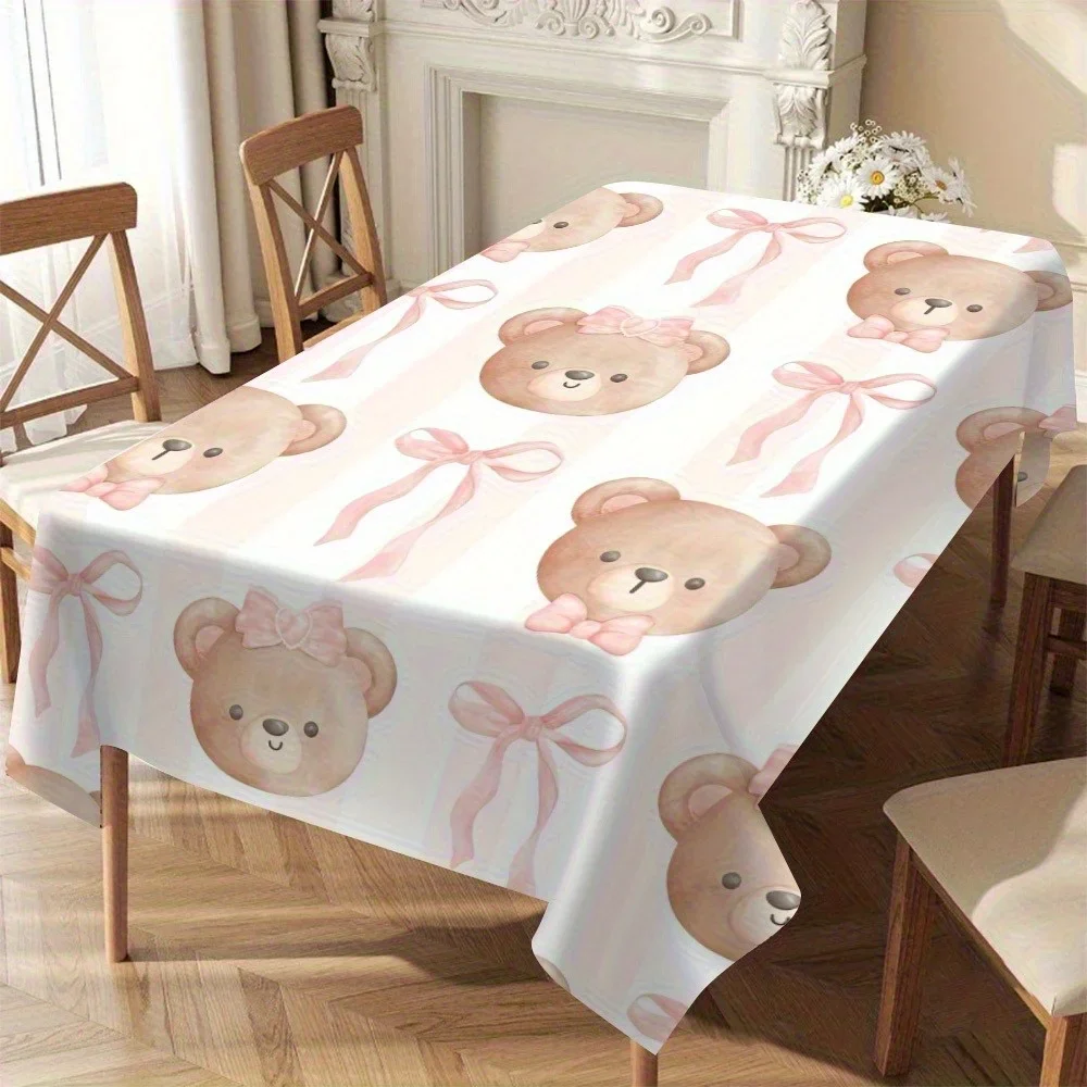 Cute little bear pattern tablecloth, creating a sweet atmosphere. Polyester fiber tablecloth.xzj