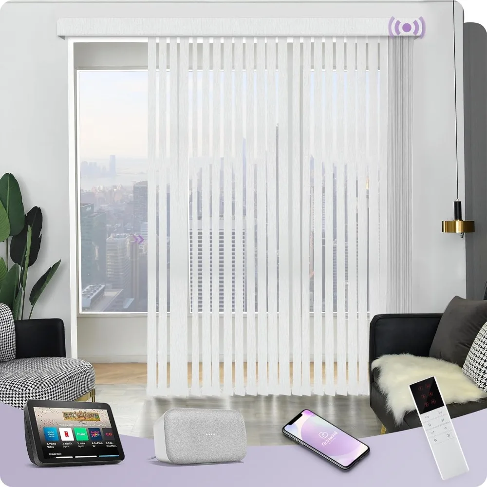 Motorized Vertical Blinds Compatible with Alexa Google Privacy Reversible Blackout Smart Vertical Blind Remote Control Track