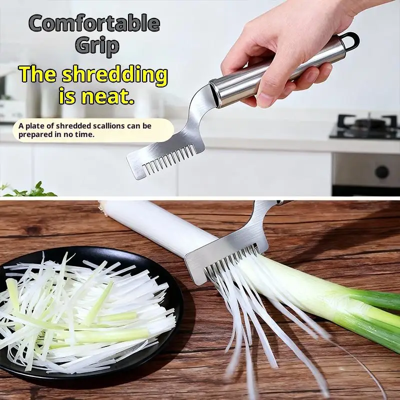 【1Pc Stainless Steel Green Onion Cutter Shred Silk Knife Curved Cutter Head Design Food Speedy Chopper Kitchen Gadgets】