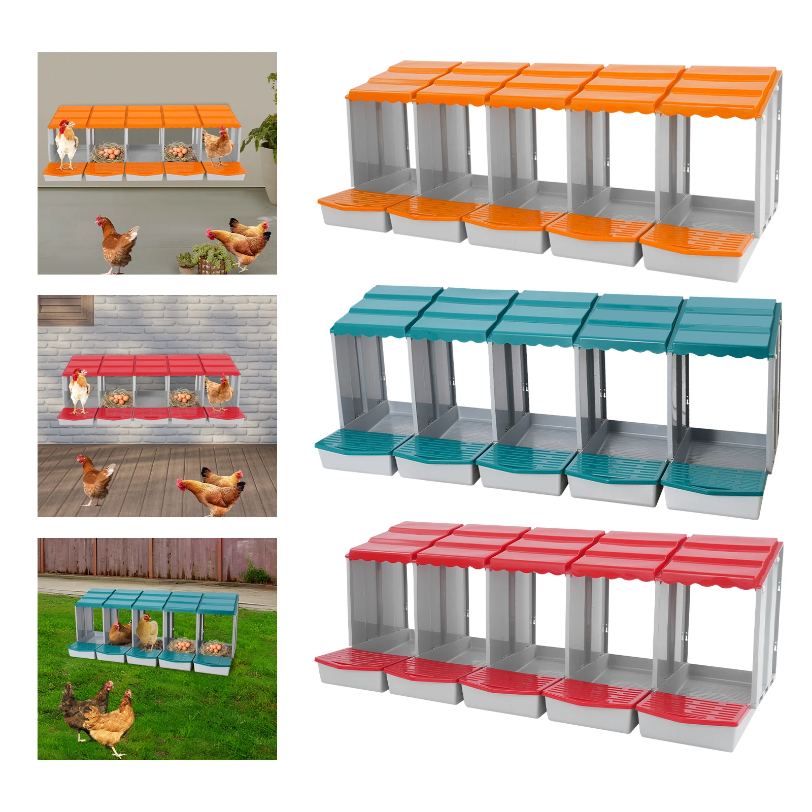 5-Compartments Chicken Nesting Box Wall Mounted Poultry Laying Eggs Nest Box with Roll Away Egg Collection 55*20.27*18.3in